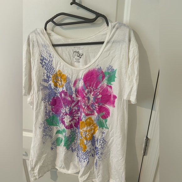 Just My Size Glitter Floral Print Women's Top - Picture 5 of 5